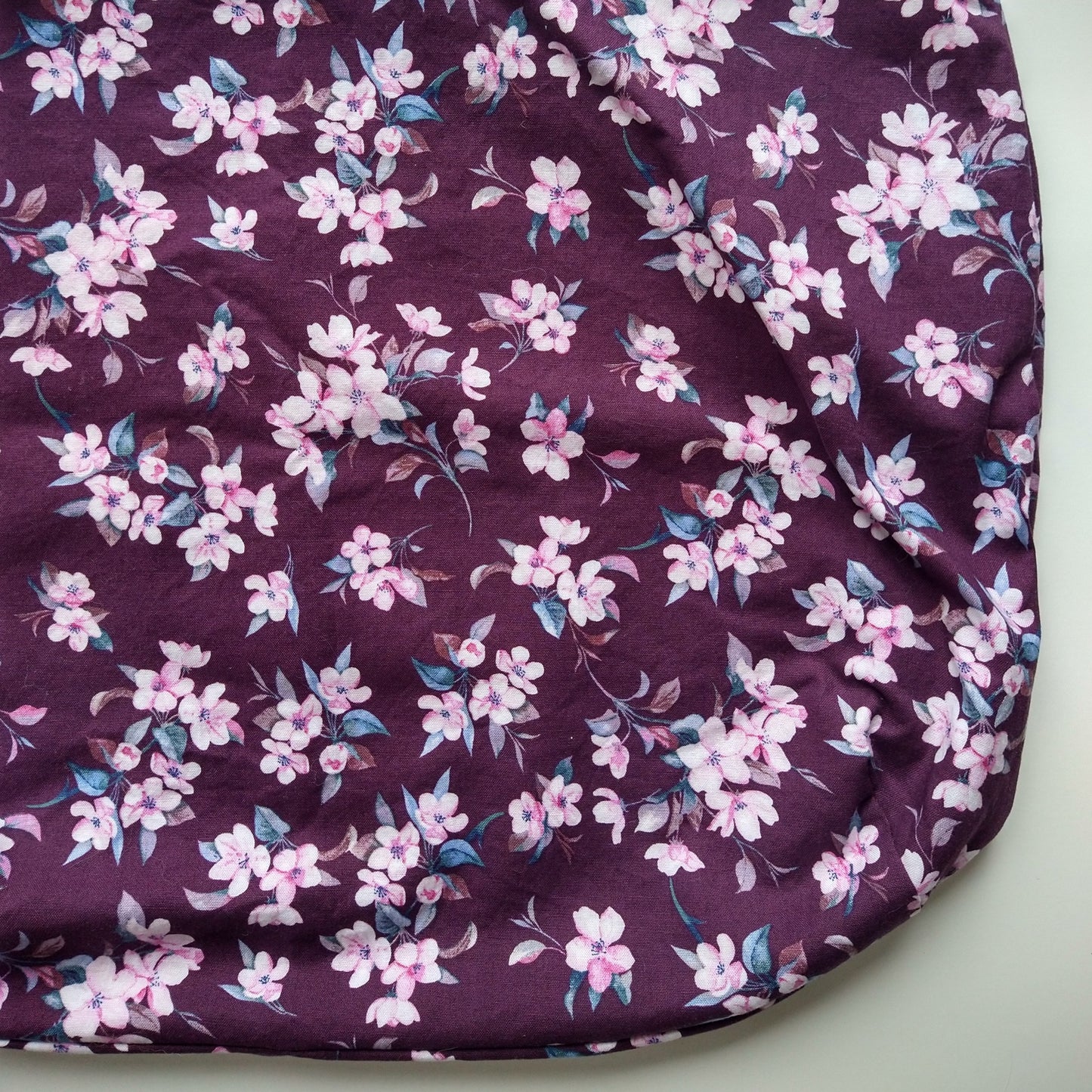 Shopping bag, reversible, size medium, purple flowers (Handmade in Canada)