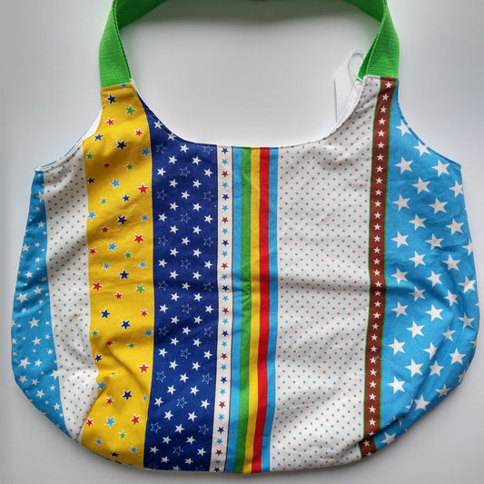 Shopping bag, reversible, size medium, rainbow stars (Handmade in Canada)