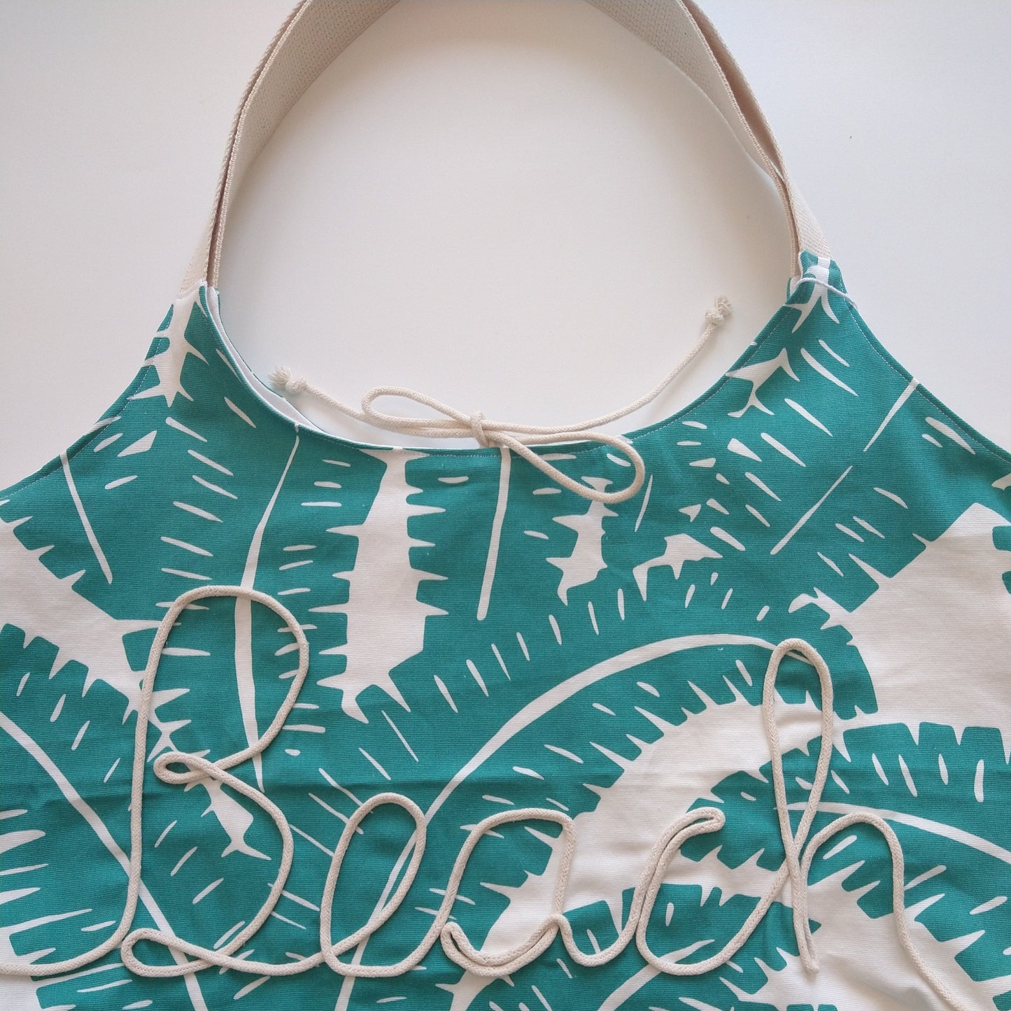 Shopping/beach bag, reversible, size large, turquoise beach palms (Handmade in Canada)