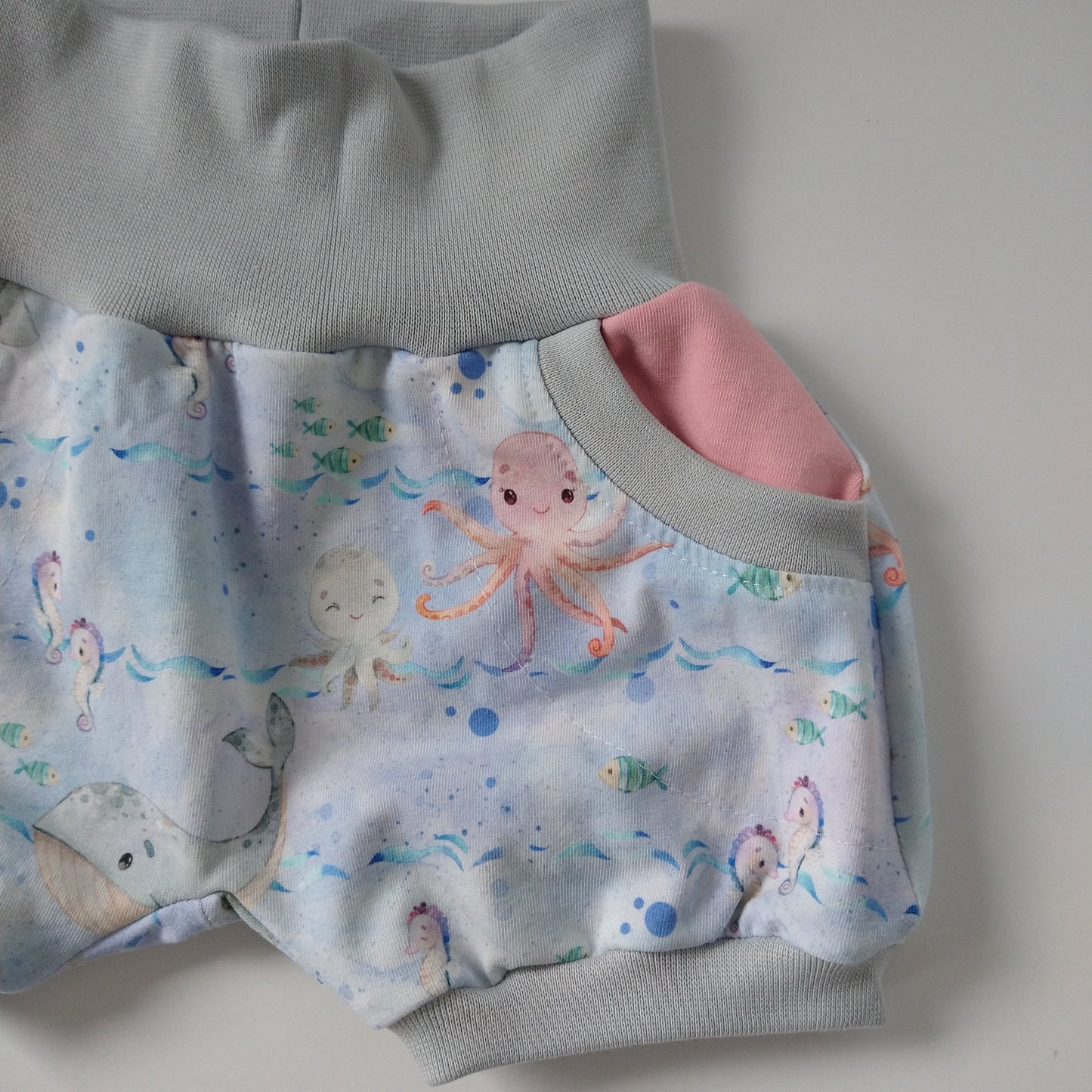 Baby summer shorts, size EUR 68 cm / US 4-6 months, ocean life mix and match (Handmade in Canada)