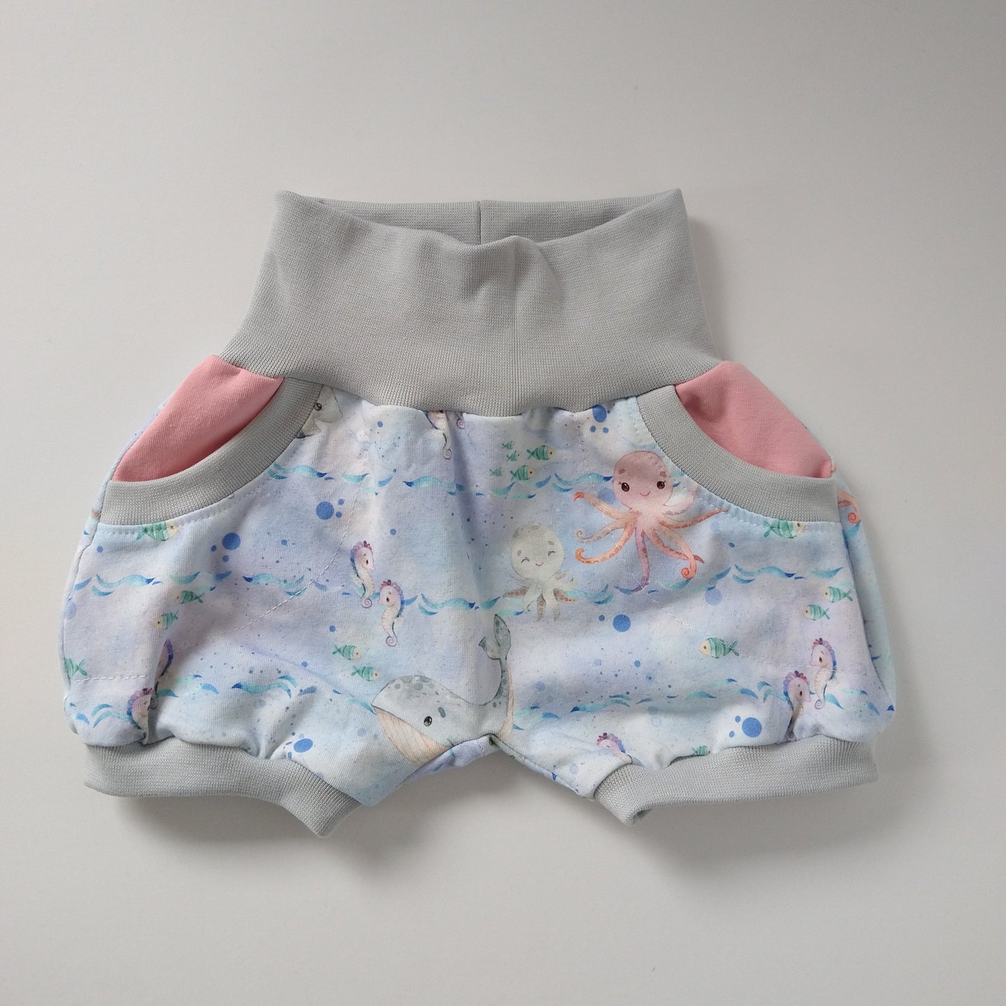 Baby summer shorts, size EUR 68 cm / US 4-6 months, ocean life mix and match (Handmade in Canada)