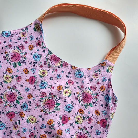 Shopping/beach bag, reversible, size large, pink flowers (Handmade in Canada)