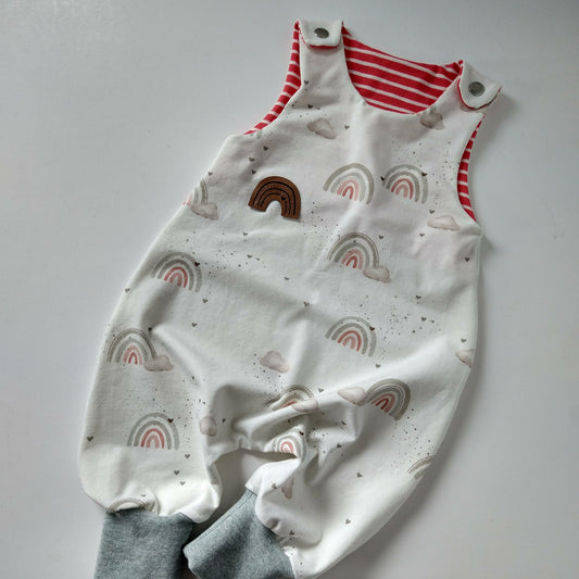 Baby romper, size EUR 62 cm / US 2-4 months, natural rainbow mix and match (Handmade in Canada)