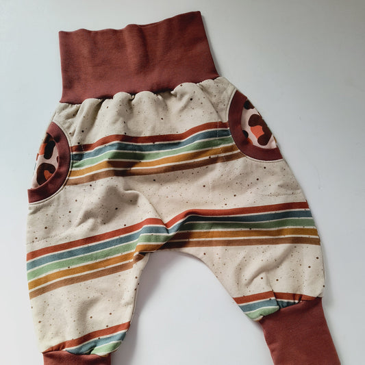 Baby sweatpants "grow with me", size EUR 80 cm / US 10-12 months, neutral stripes (Handmade in Canada)