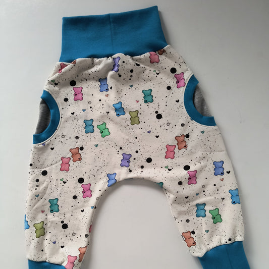 Toddler sweat pants "grow with me", jelly bears, size EUR 92-98 cm/US 18-36 months (Handmade in Canada)