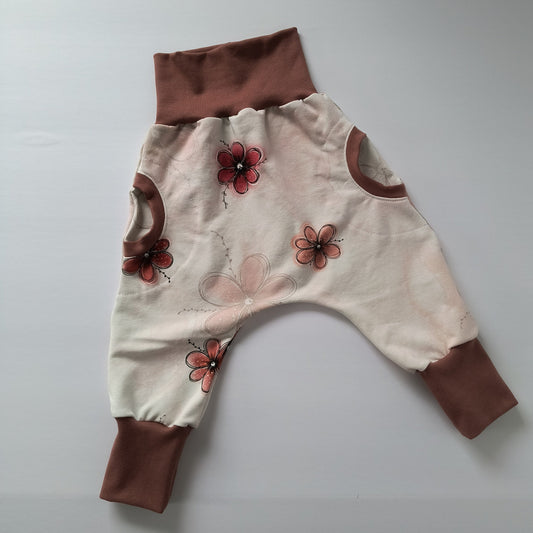 Baby sweat pants "grow with me", dream flowers, size EUR 80-86 cm / US 10-18 months (Handmade in Canada)