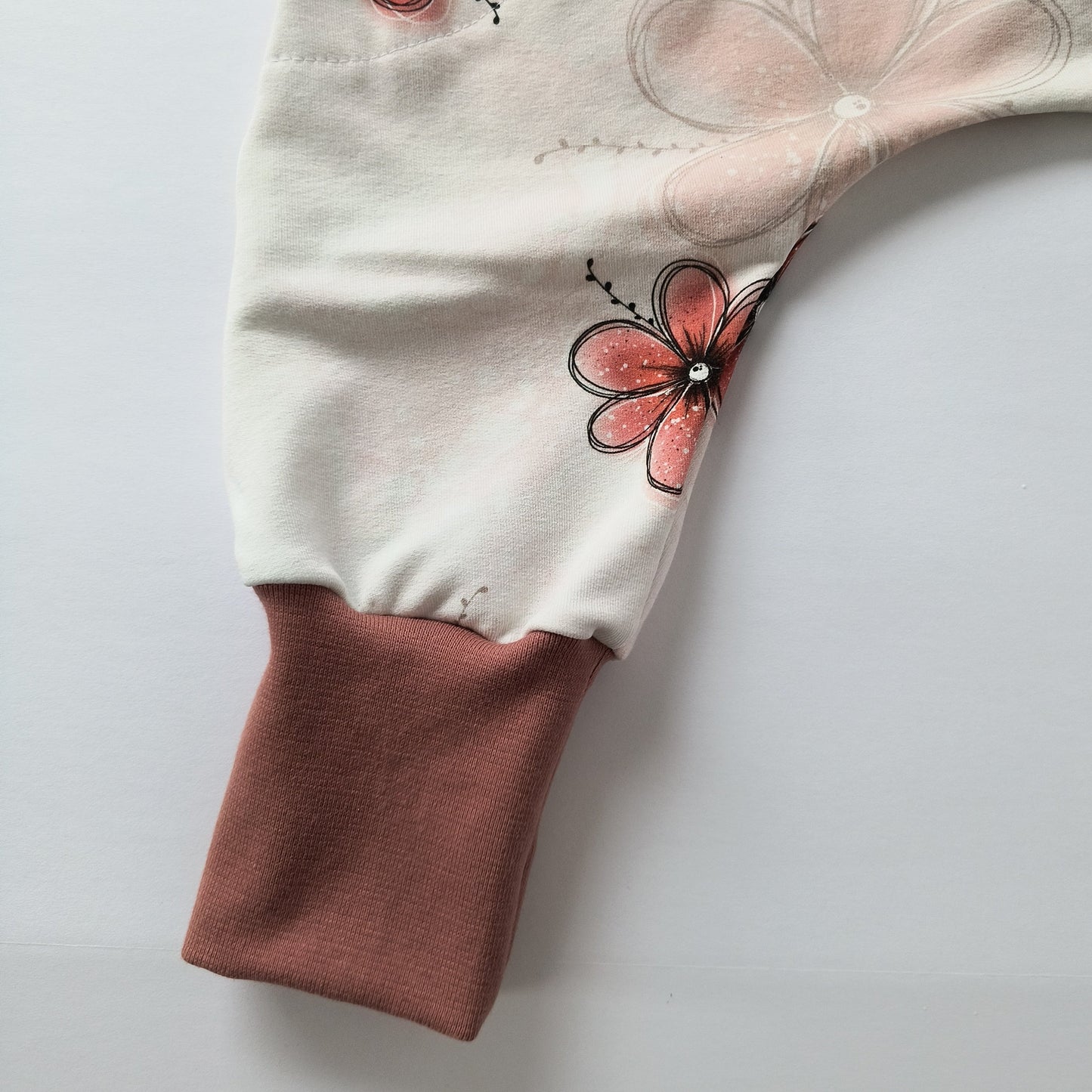 Baby sweat pants "grow with me", dream flowers, size EUR 80-86 cm / US 10-18 months (Handmade in Canada)