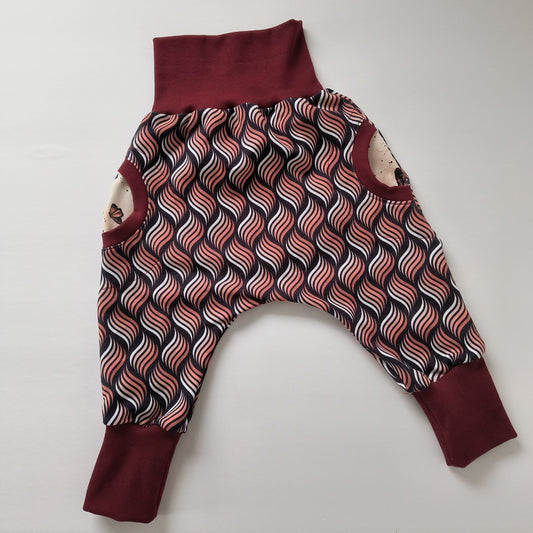 Baby sweat pants "grow with me", peachy waves, size EUR 80-86 cm / US 10-18 months (Handmade in Canada)