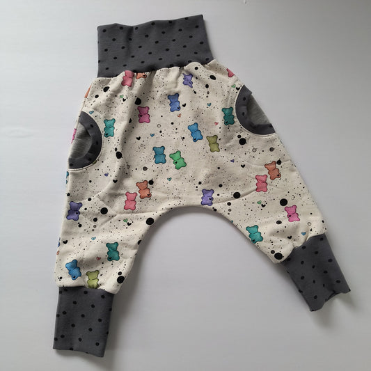 Baby sweat pants "grow with me", jelly bears grey, size EUR 80-86 cm/US 10-18 months (Handmade in Canada)