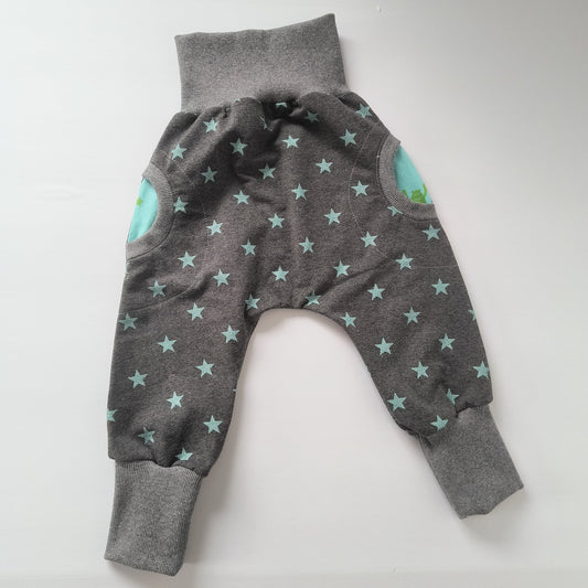 Toddler sweatpants "grow with me", grey stars, size EUR 92-98 cm/US 18-36 months (Handmade in Canada)
