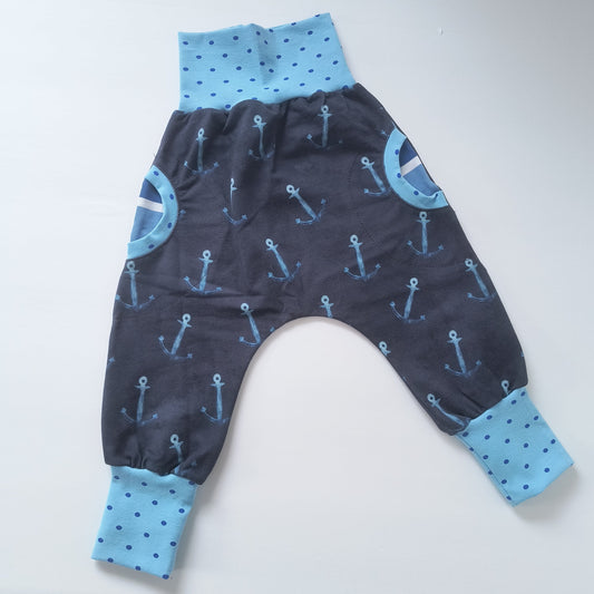 Toddler sweatpants "grow with me", maritime anchor, size EUR 92-98 cm/US 18-36 months (Handmade in Canada)
