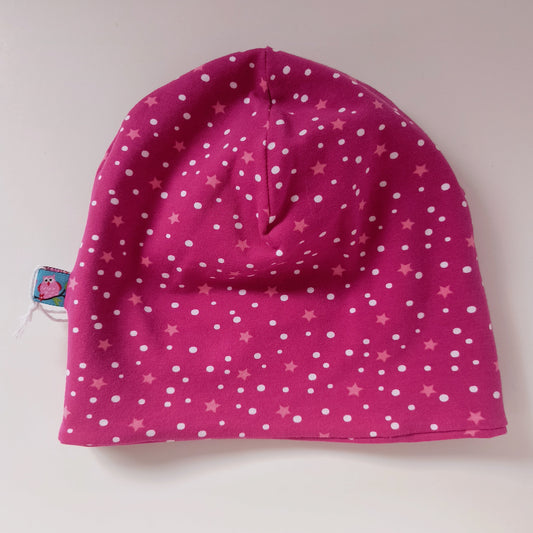 Baby beanie hat, pink stars, size EUR 44 cm head circumference/US 6-7 months (Handmade in Canada)