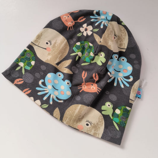 Baby beanie hat, underwater creatures, size EUR 48 cm head circumference/US 9-12 months (Handmade in Canada)