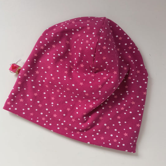 Toddler beanie hat, pink stars, size EUR 52 cm head circumference/US 2-5 years (Handmade in Canada)