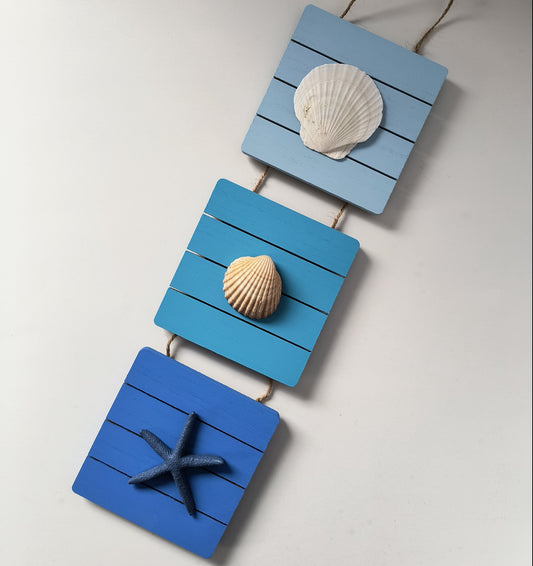 3pc Maritime Wall Décor shell design, blue shades (Handmade in Canada)