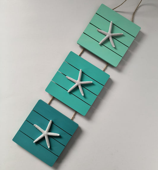 3pc Maritime Wall Décor sea stars, turquoise shades (Handmade in Canada)