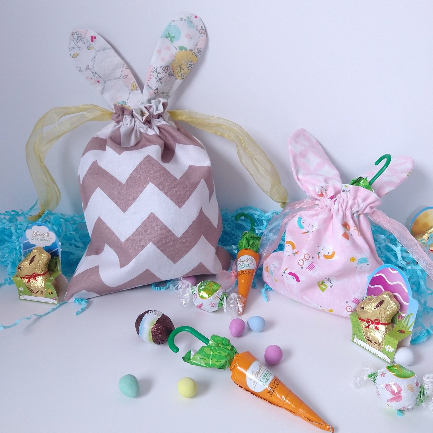 Easter treat bags, handmade and reusable, white bunny green dots, size medium