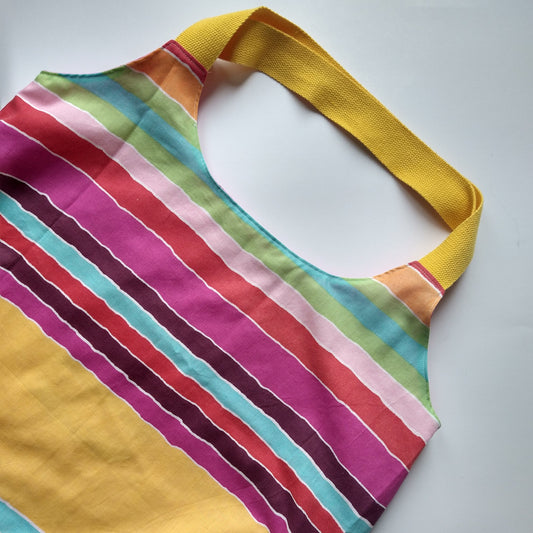 Shopping/Beach bag, reversible, size large, multicolor stripes (Handmade in Canada)